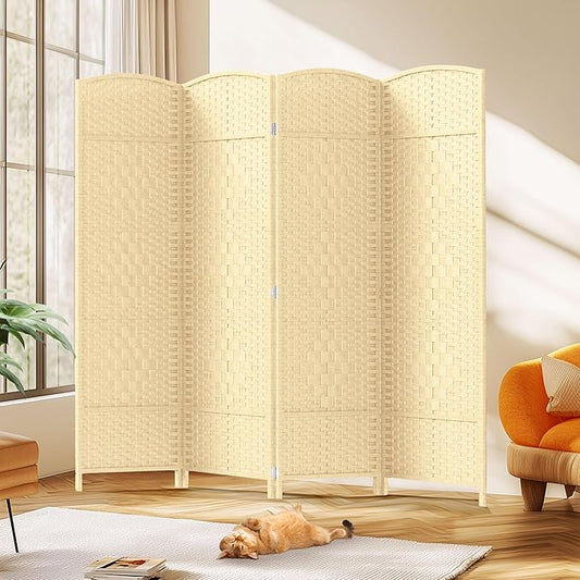 JOSTYLE Room Divider Wall 4 Panel 6FT Room Divider Panel, Privacy Divider Screen for Room Separation, Folding Parition Screen Freestanding for Bedroom Home Office Restaurant, Ivory White