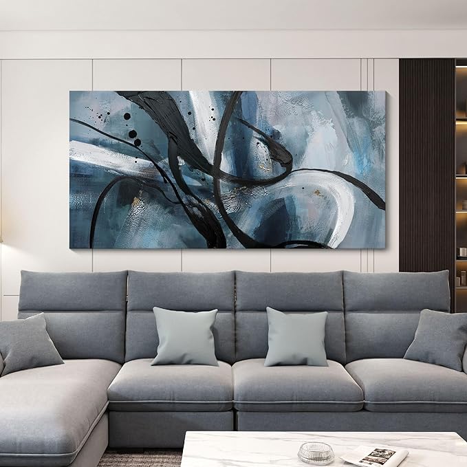 Abstract Frame Wall Art Black and White graffiti of Modem Minimalist Art Large Canas Wall Art for Living Room Bedroom Decor Framed Pictures Artwork for Walls 29x58