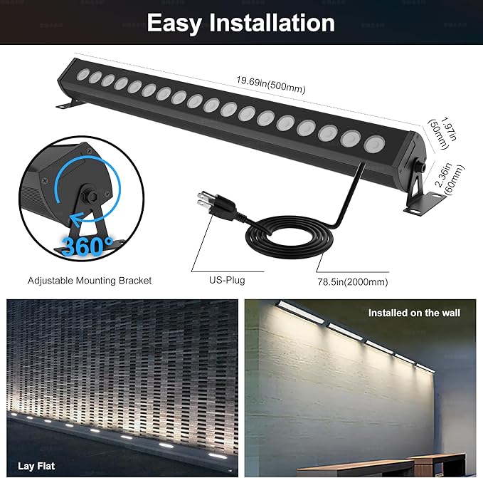 Smart RGBCW Wall Washer Light 90W, 20″ LED Color Changing Light Bar for Wall Wash Lighting – APP & RF Remote Control, 2700K–6500K Tunable White, Music Sync,IP65 Indoor/Outdoor Linear Bar