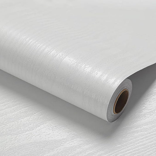 White Wood Wallpaper PVC, 17.5x787.4 Inch Self-Adhesive Wallpaper, Textured, Waterproof, Washable, for Wall, Cabinets, Drawers Decor