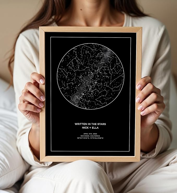 CELESTORY Custom Star Map Framed Night Sky Print Constellation Map Star Chart Gift Wall Art Poster Personalized Star Map for Specific Date Unique Gifts for Him Meaningful Gifts for Her - Pitch Black
