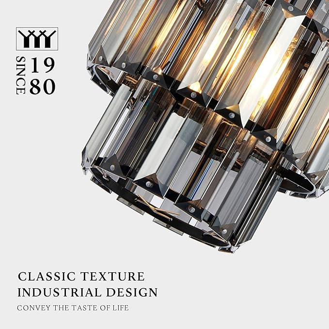 Modern Crystal Chandelier, 6"x7" Classic Crafted Pendant Light, Glass & Metal Hanging Light Innovative Small Space Use in Dining Room, Kitchen Island, Bedroom, Living Room - Midnight Fog