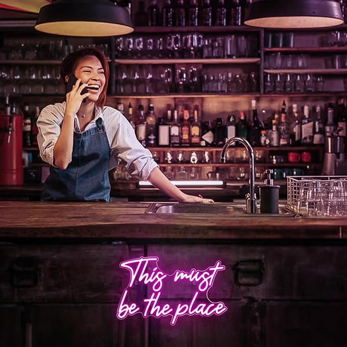 Kavaas This Must Be the Place Neon Signs 16.5" x 10.3", Pink LED Light Up Signs for Wall Decor | This Must Be The Place Sign for Bedroom, Bar, Cafe, Office, Man Cave