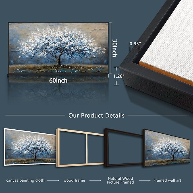 KELIYUAN Wall Art For Living Room Wall Decor For Bedroom Large Canvas Black Framed Wall Painting Abstract Tree Pictures Office Dining Room Decor Artwork Hotel Room Mural Home Decoration 30"X60"