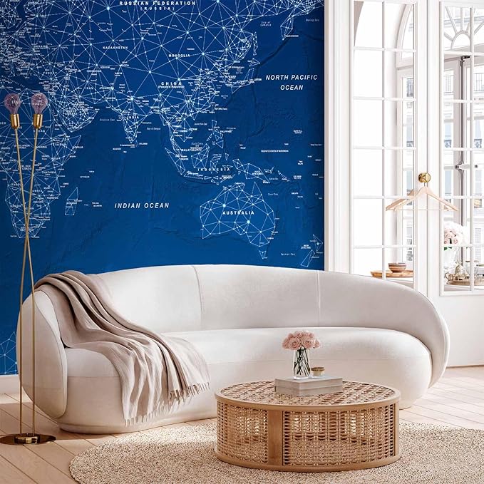 artgeist Premium Wall Mural World Map 138x101 in - XXL Non-Woven Wallpaper Fleece Wall Decor Photo Print Picture Image Design Home Map of The World k-A-0125-a-a