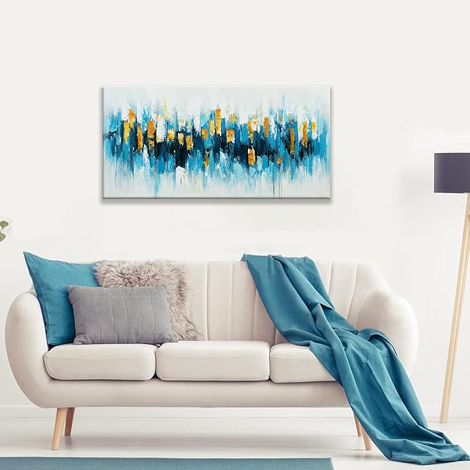 Blue And Gold Abstract Wall Art Painting Canvas Art Wall Decor 20x40 Inch Decorations Blue Wall Art Canvas Abstract Art Picture For Bedroom Kitchen Office Home Decor