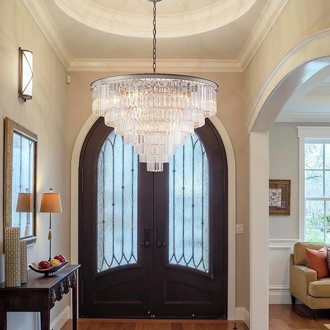 Nickle Crystal Chandelier Modern Chandeliers Lighting Pendant Ceiling Light Fixture 7-Tier for Dining Living Room Kitchen W39