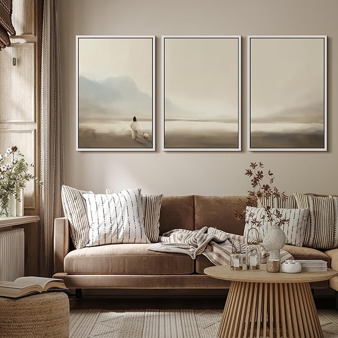 MUDECOR Framed Wall Art Print Set Serene Coastal Landscape Minimalist Illustrations Modern Art Boho Decorative Colorful Chic for Living Room, Bedroom, Office - 24"x36"x3 White