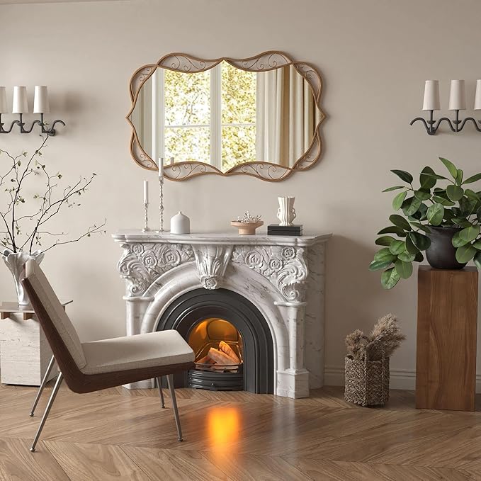 Bathroom Matt-Gold Wall Mirror: 30"x48" Vintage Large Mirror for Wall - Vertical or Horizontal Hanging - Home Decor for Living Room/Entryway/Fireplace/Hallway