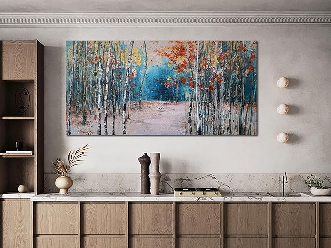 Ardemy Birch Tree Wall Art Living Room Landscape Panoramic Textured Pictures Bedroom Wall Decor Forest Canvas Paintings Artwork Home Bathroom Bedroom Living Room Office Decoration, 40"x20"