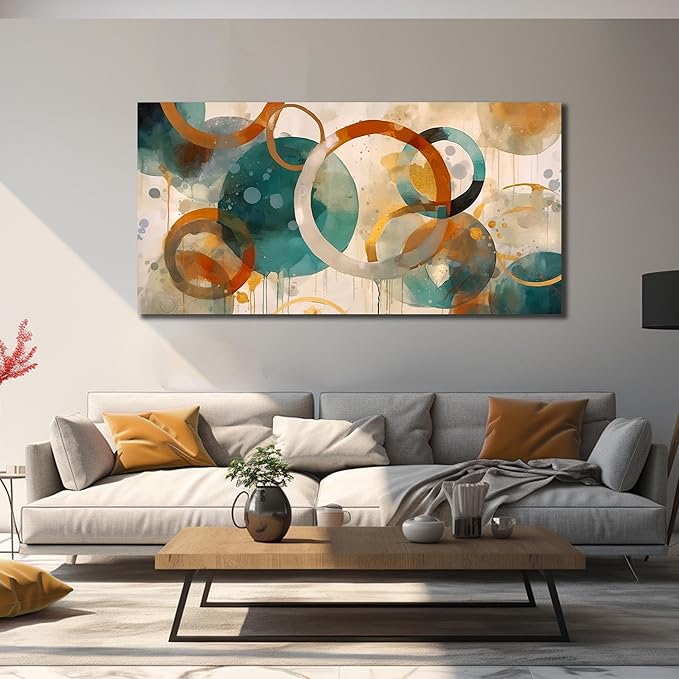 CANEITO Abstract Wall Art for Living Room, Circle Canvas Wall-Decor for Bedroom, Geometric Print Artwork, Size 59 x 29 Inches