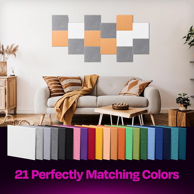 Acoustic Panels - 12 Pack, 12"X12"X0.4" Soundproof Panels - Pebble Gray Square