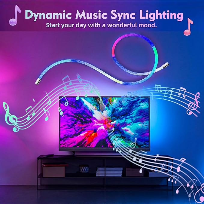 9.84ft Neon LED Rope Lights, 360 Led Light Strip Waterproof Strip with Music Sync,Remote & APP Control,USB-Powered Flexible Lighting for Indoor/Outdoor Gaming Room,Bedroom, and Wall Decor