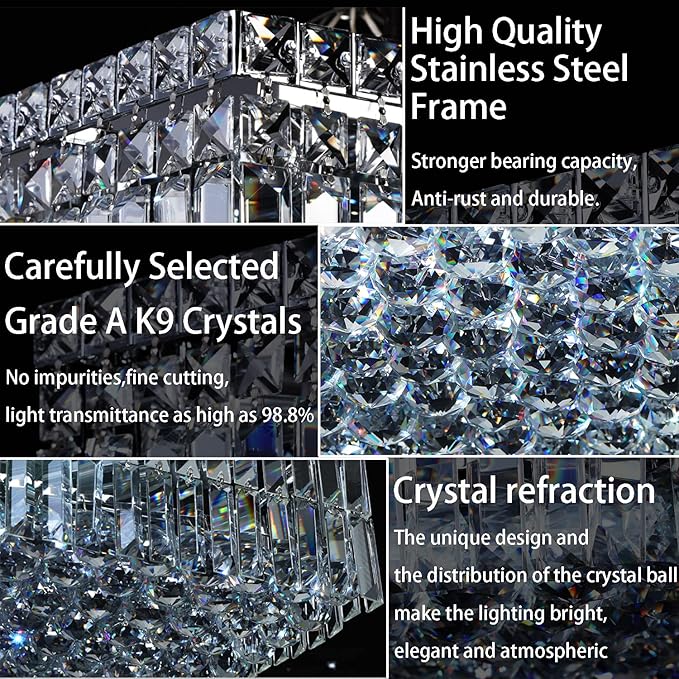 12-Lights Modern Flush Mount Ceiling Light Fixtures,Elegant Crystal Chandelier Pendant Ceiling Lamp for Bedroom,Living Room,Dining Room,Hallway H5.9 x W20 x L20 (Bulbs Not Included) Square