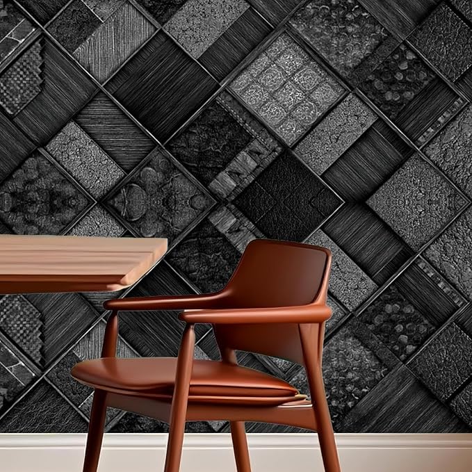 Nuxovilar Black Grey Plaid Checkered Textured Peel and Stick Wallpaper, 15.75"x39.37", Self-Adhesive Contact Paper, Classic Tartan Style for Bedroom, Living Room and Table Decor