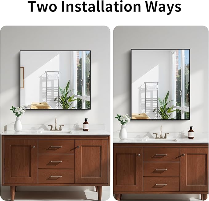 KOCUUY Black Bathroom Mirror, 30x36 Inch Rectangle Mirror for Over Sink, Modern Decorative Wall Mirror for Bedroom Living Room Bathroom, Hang Horizontal/Vertical