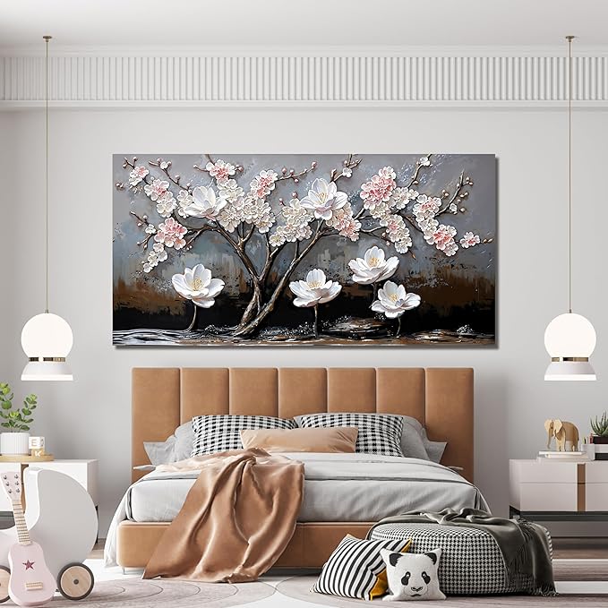 Large Canvas Wall Art Wall Pictures for Living Room Art Work for Walls Decor Large Black and White Wall Art Prints Modern Pink Flower Wall Art Decor Artwork for Walls Bedroom Office Decor 29"X58"