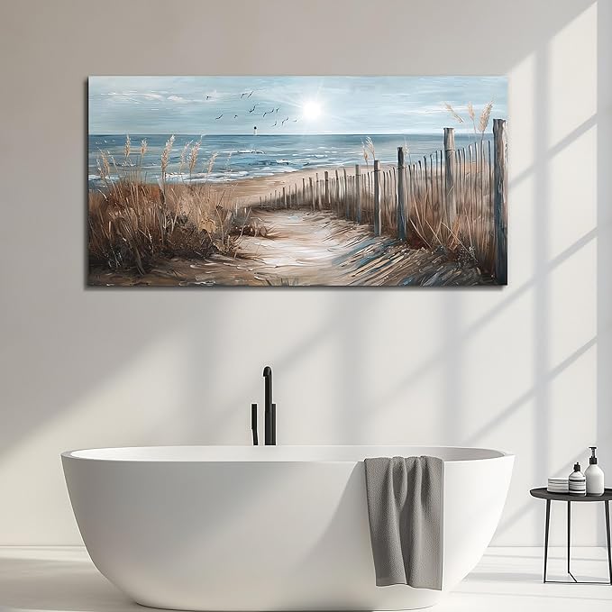 KELIYUAN Wall Art For Living Room Canvas Wall Decor For Bedroom Ocean Sand Dunes Grass Landscape Paintings Office Canvas Art Prints Pictures Artwork Ready To Hang Bathroom Home Decorations 20"x40"