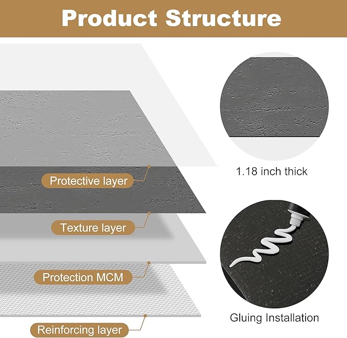 KASARO 3D Faux Stone Wall Panels, 4 PCS MCM Flexible Wainscoting Panels for Exterior/Interior Decor, Modified Clay Material, Accent for Home, Art, Commercial, Cement Grey, 47.2 × 23.6 inch