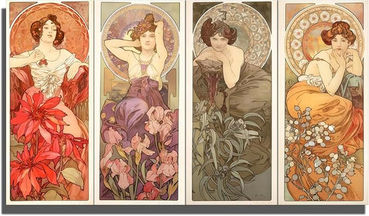 OKRA Mucha Canvas Wall Art - French Art Nouveau Advertising Pictures - Vintage Beer Advertising Posters - Art Nouveau Pictures - Wall Decorate for Bathroom Bedroom Living Room - Unframed