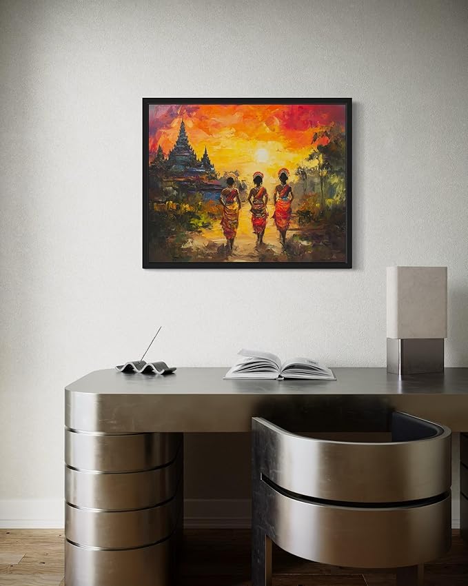 Cambodia Art Print Poster, Asia Oriental Countries Culture Wall Art Asian Paintings for Bedroom Bathroom Living Room Decor 97 (Cambodia, 24 x 36 inches, Black Frame)