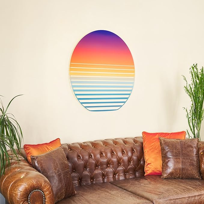 NEODECO Sunset on Sea Metal Wall Art for home decor, Minimalist art deco for living room, colorful wall sculpture (Large)