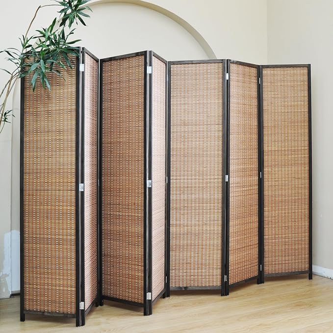 7 Panel Bamboo Room Divider - Folding Screen for Room Separation, 67" H x 107.5" W