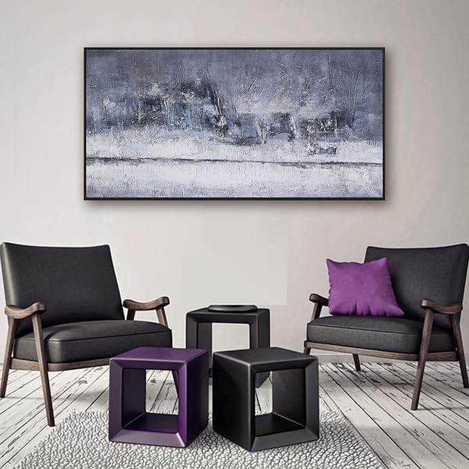 Abstract Wall Art Canvas Artwork Gray And White Blue Decor Modern Canvas Wall Prints Abstract Wall Decor Suitable For Bedroom Apartment Office Wall Decor Can Be Hung 24"X48"With Framed