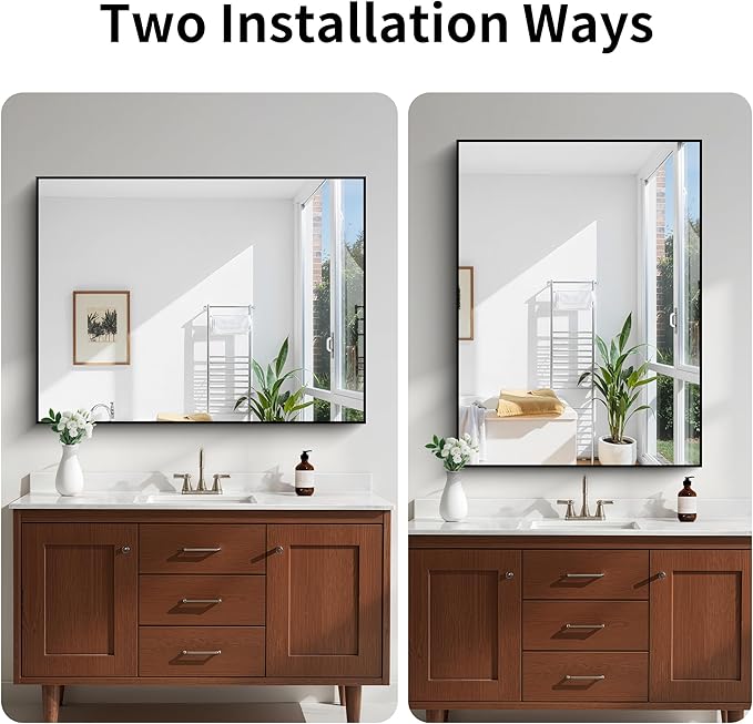 KOCUUY Bathroom Mirror Black, 48x36 Inch Rectangle Wall Mirror with Metal Frame, Black Vanity Mirror Modern Home Decor for Bathroom, Living Room, Farmhouse, Entryway, Hang Horizontal/Vertical