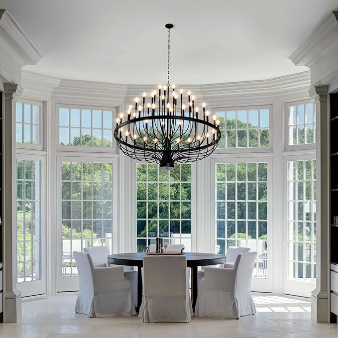 60" Extra Large Chandelier, 48-Light Black Foyer Chandeliers for High Ceilings, Modern Farmhouse Light Fixtures for Dining Room Kitchen Island, E12 Vintage Rustic Industrial Candle Chandeliers