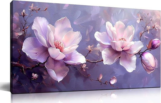 ANCXWOTER Botanical Wall Art Pink Purple Flower Artwork Modern Floral Canvas Prints for Living Room Bedroom Office Kitchen 20"x40"