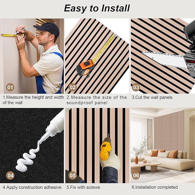 AKK-PANE 4 PCS Self-Adhesive Acoustic Wood Slat Wall Panels, 47.2" x 23.6" 31.0ft² for Interior Wall Decor, 3D Wall Panels Peel and Stick, Wall Wood Panels for Office Bedroom Living Room (Classic Oak)