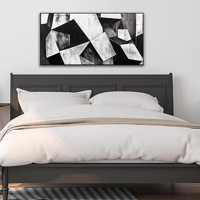 Black And White Abstract Wall Art Print Modern Canvas Art Wall Decor Abstract Wall Decor Geometric Color Block Canvas Artwork Paintings Modern Bedroom Office Home Artwork 20" X 40" With Framed