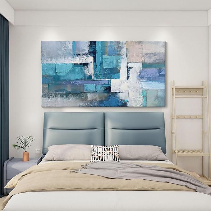 AJAZIKO Large Living Room Wall Art, Modern Wall Decor - Blue Abstract Canvas Artwork, Pictures for Office Wall Decor, Suitable for Bedroom and Living Room Decor, 29x58IN