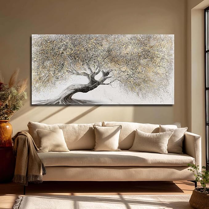 Artexist Gold Tree Landscape Wall Art, 24"x48", Art Deco Nature Wall Decor for Living Room, Bedroom, Kitchen, Office