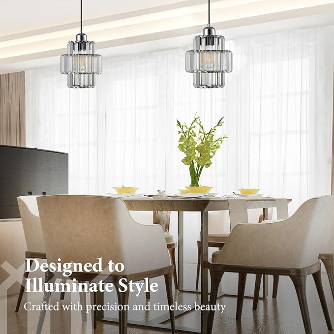Modern Crystal Chandelier, 6"x7" Classic Crafted Pendant Light, Glass & Metal Hanging Light for Innovative Small Space Use in Dining Room, Kitchen Island, Bedroom, Living Room - Luminous