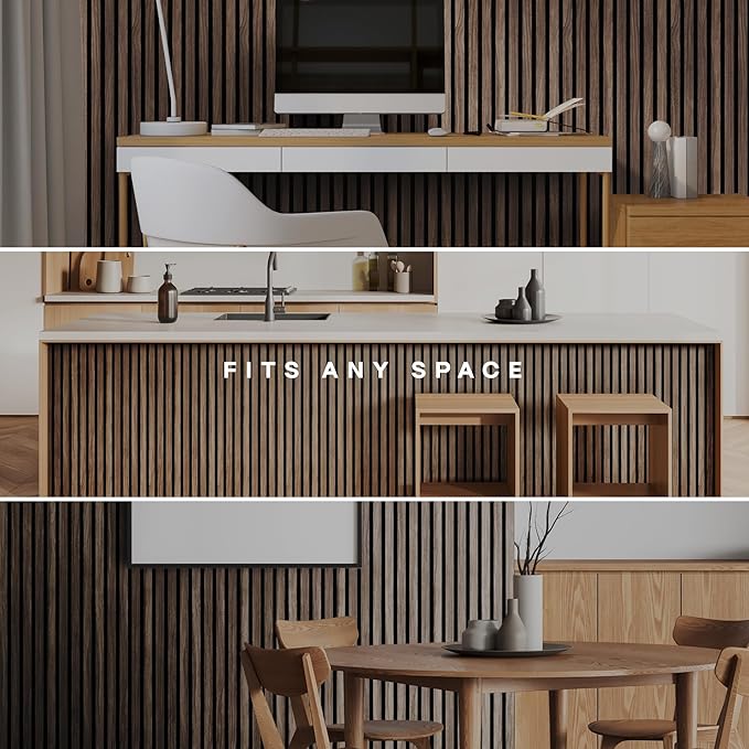 2-Pack Wood Panels for Wall - Acoustic Wood Slat Wall Panels, Soundproof Wooden Paneling for Interior Decor