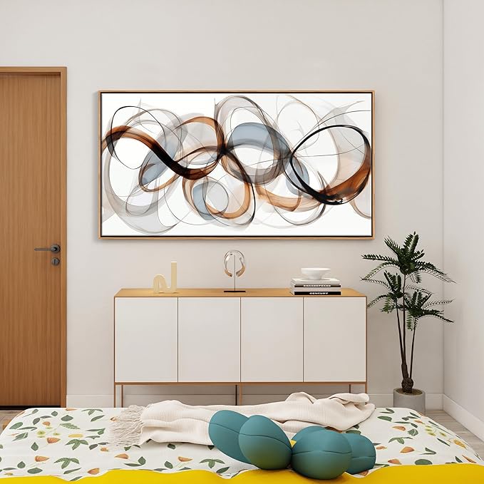 Large Wall Art - Framed Canvas Wall Art for Living Room, Bedroom, Office - Textured Brown Modern Abstract Artwork- Minimalist Home and dining room Decor 29×58IN Wood Frame Dedroom decorations