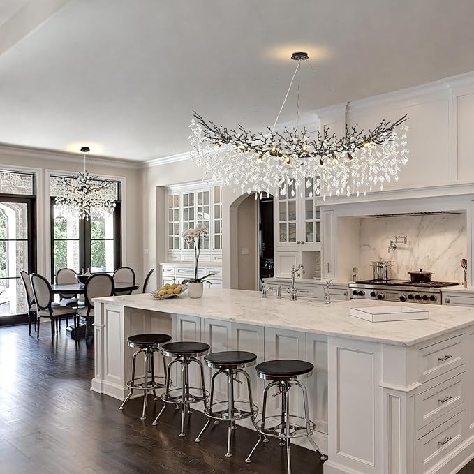 Large Modern Farmhouse Crystal Chandelier, 63" Black Tree Branch Chandelier Antique Vintage Chandeliers for Dining Room 16-Light High Ceiling Chandeliers Dining Room Light Fixture