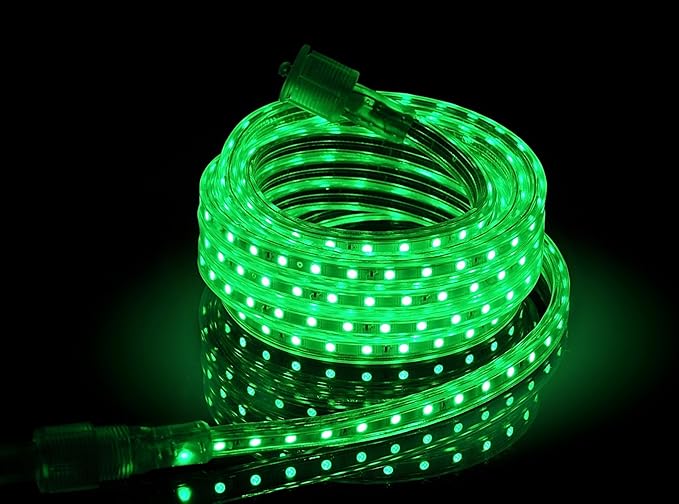 CBConcept UL Listed, 20 Feet,Super Bright 5400 Lumen, Green, Dimmable, 110-120V AC Flexible Flat LED Strip Rope Light, Commercial Grade, Indoor Outdoor use, Ready to plug n shine