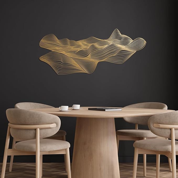 NEODECO Sand dune metal wall art, Minimalist living room decor, desert nature decor, abstract line art, bedroom home decor, housewarming gift, large wall art decor, office decor (Silver, Medium)