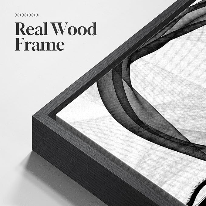 Large Framed Black and White Abstract Wall Art for Living Room, Set of 2 Modern Canvas Prints Paintings Artwork for Walls, Minimalist Lines Pictures for Dining Room Bedroom Office Wall Decor 24x36 In