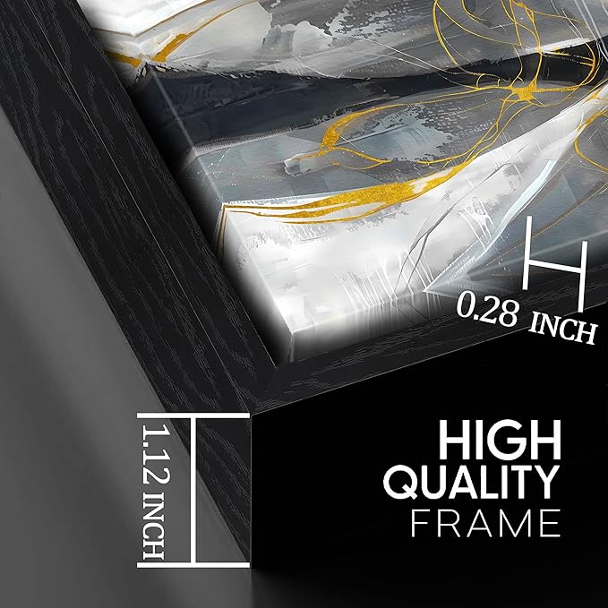 Ouzzlie Abstract Wall Decor Art Modern Canvas Picture Black White and Gold Wall Art for Bedroom Office Decoration 24" x 48"