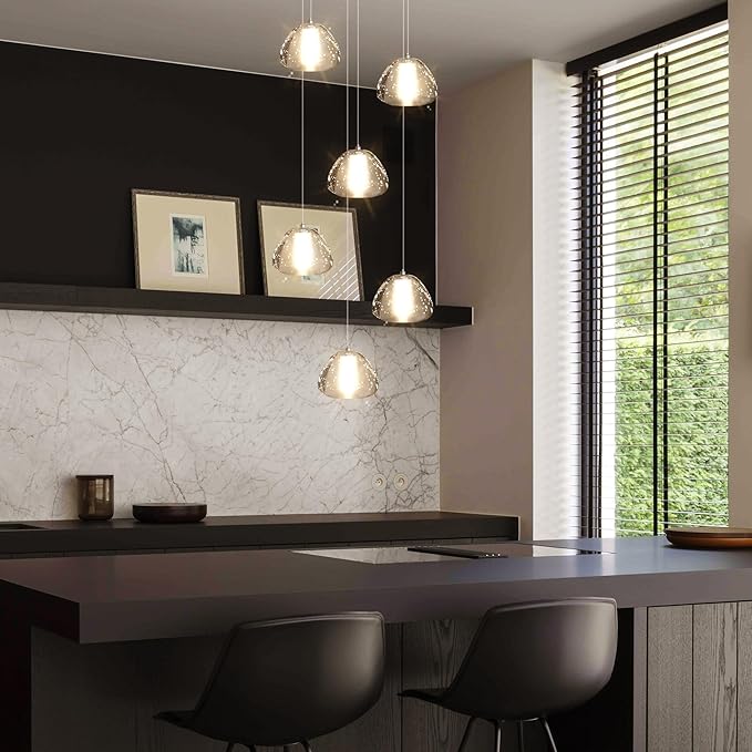 6-Lights Pendant Lighting for Entrance Modern Crystal Chandeliers LED Crystal Hanging Lights for Dining Room Bedroom Foyer Staircase Living Room 3000K