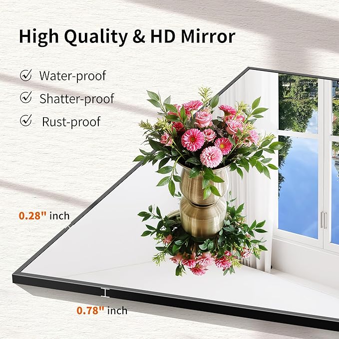 Black Bathroom Mirror for Wall, 24x60 Inch Rectangle with Metal Frame, Modern Vanity for Bathroom Living Room, Entryway Hangs Horizontal or Vertical