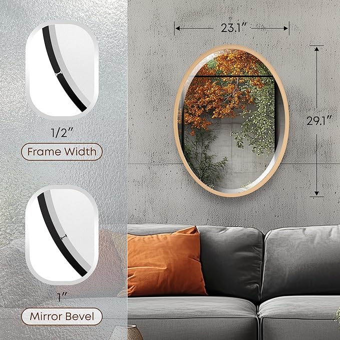 OVALCREST - Oval Wooden Beveled Wall Mirror for Home Decor, Bathroom, Vanity, Bedroom, Living Room, Hallway - London Style (Gold Paint) 29.1 x 23.1