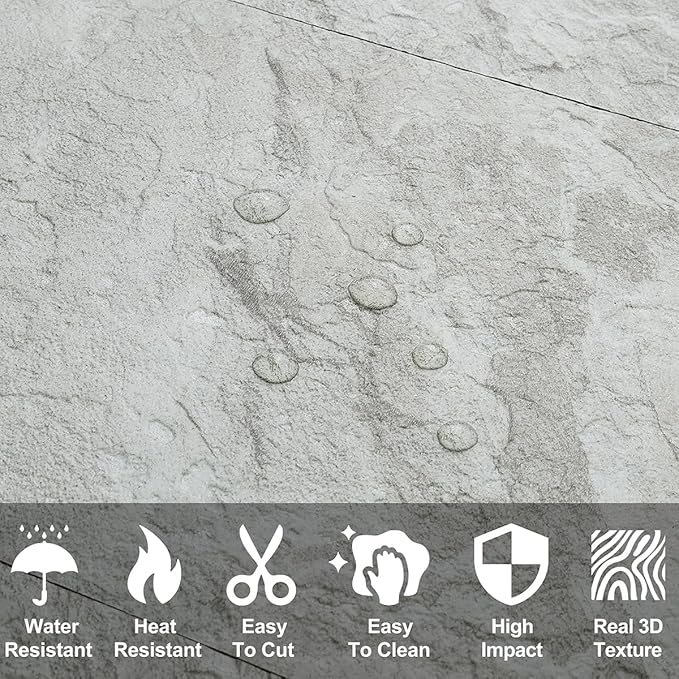 AULIGET 20-Piece Light Slate Peel and Stick Backsplash Wall Tiles, 6" x 12" PVC Faux Stone Stick on Tiles for Backsplash Kitchen, Bathroom, Laundry Room, Camper, Fireplace