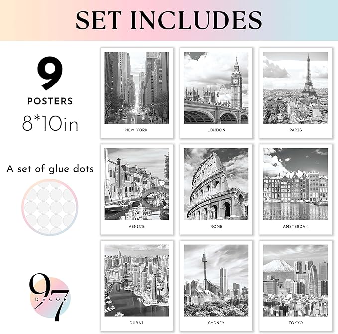 97 Decor Black White City Wall Art Print - Cityscape Pictures, Famous Architecture Landscape Artwork Wall Decor, European Buildings Poster, New York Skyline Photo (8x10 UNFRAMED)