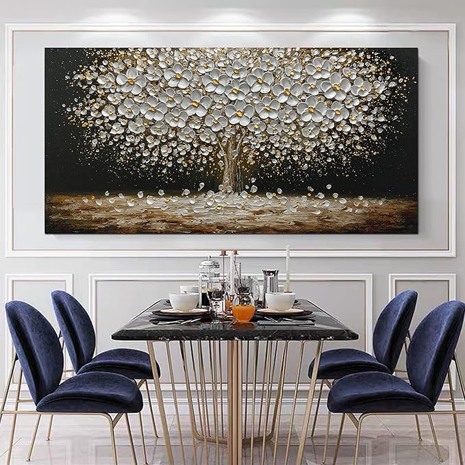 Art8YuQi Paintings - Contemporary Abstract Art Oil Painting On Canvas Texture 3D Silver Tree Gary Painting Handmade Artwork Picture Canvas Wall Art Modern Home Decor living room Ready to Hang