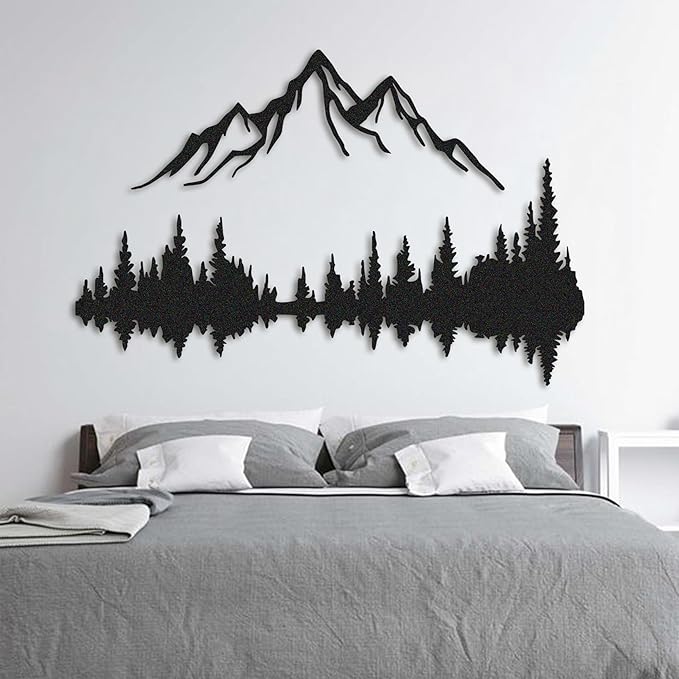 Metal Wall Art - Mountain & Forest Metal Wall Decor - Large Wall Sculpture for Rustic Home Living Room Bedroom Indoor/Outdoor (Black, 70.9'' x 47.2'' / 180 x 120 cm)